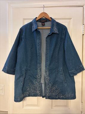 Isabel Hayley Rhinestone Embellished Denim Jean Jacket Sparkly Detail